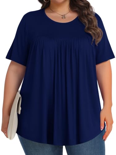 Image of Tencede Womens Plus Size Tops Tunic Short Sleeve Crew Neck Shirts Casual Soft Blouse 1X-5X