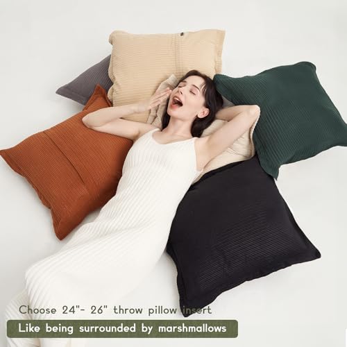 COCO TOP 24x24 Inch Large Throw Pillow Covers - Set of 3, Soft Corduroy Decorative Pillow Cases, Perfect for Living Room, Bedroom,Sofa, Lounge & Home Accent（Jet Black,Pure White & Grey） by COCO TOP - Used condition - Image 3