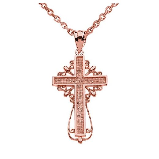 9 Karat Guld Rose Guld Latin Filigree Korsa Hängsmycke Halsband Halsband (Tillgänglig kedjelängd 40cm- 45cm - 50cm- 55cm) C