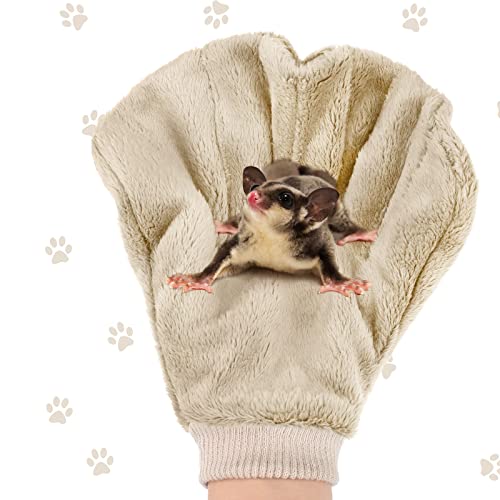 2 Pcs Sugar Glider Bonding Mitt, Calming Sleeping Glove, Bite Proof Animal Handling Gloves, Hedgehog Accessories Calming Glove for Train Your Sugar Glider Small Animals Hamster Rats Pet (Beige)