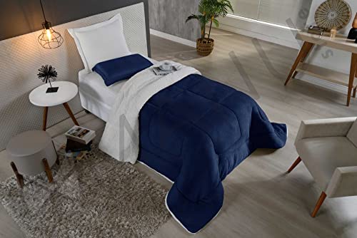 Coberdrom Solteiro Sherpa Edredom Cobertor Felpudo Lã de Carneiro Marinho