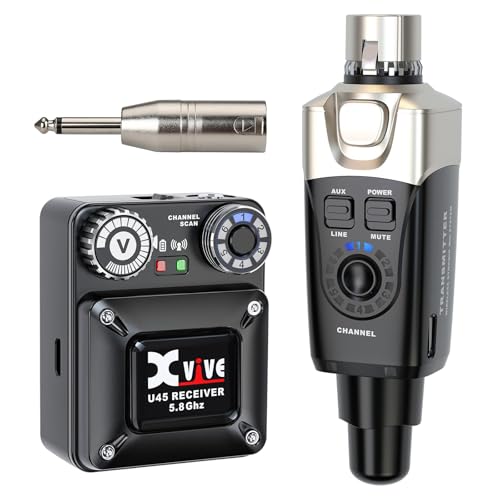 Image of Xvive U45 Wireless in Ear Monitor System 5.8ghz IEM System Transmitter and bodypack Receiver for Studio, Band Rehearsal, Live Performance, Channel Scan Mode, Black