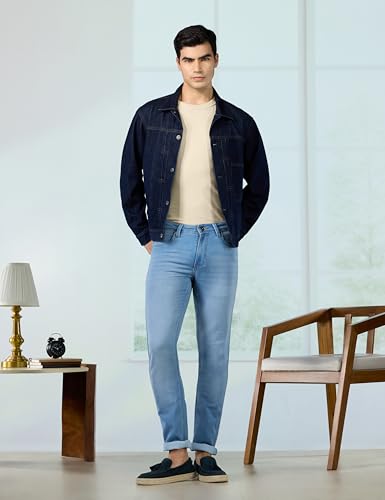 Image of Peter England Men's Slim Tapered Jeans | Denim | Premium | Modern Fit