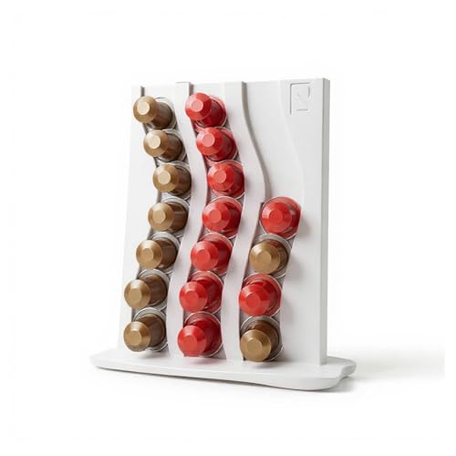 Supporto Verticale Capsule Caffè Doppia Faccia, Dispenser Cialde da Appoggio Salvaspazio, Contenitore per Capsule Compatibile con Nespresso Original – Fino a 40 Capsule (Bianco)