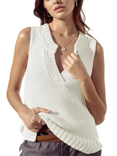Saodimallsu Womens Sleeveless Sweater Vest Lightweight V Neck Spring Sweater Tank Tops Casual Knit Tunic Cami Shirts