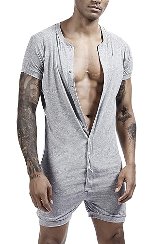 Men’s Sleepwear Oneise Short Sleeve Jumpsuit Pajamas Stretchy Cotton One Piece Romper Underwear M-2XL
