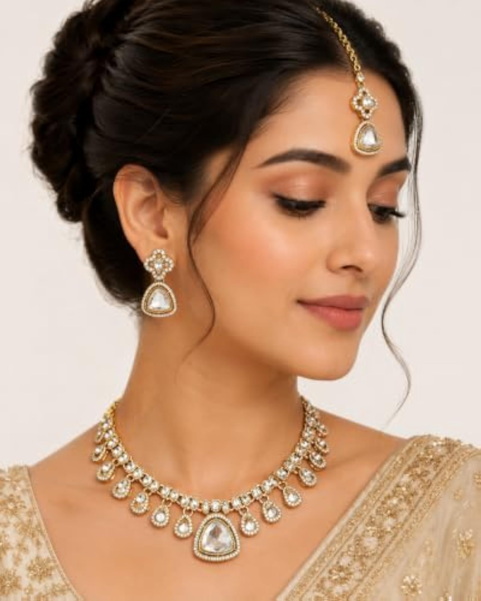 Copper Plated White Stone Necklace Set