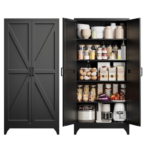 Image of Yizosh 75 inch H Tall Metal Kitchen Pantry Storage Cabinets Cupboard