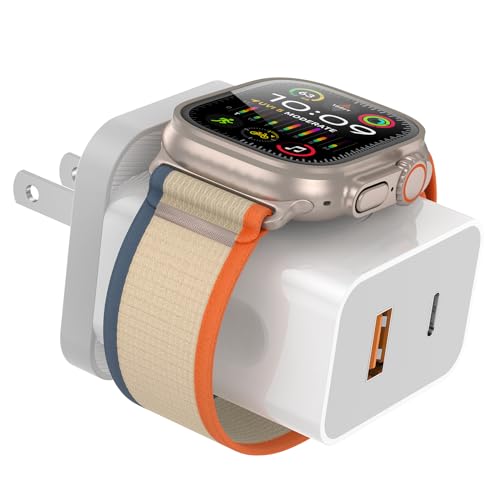 Pour Apple Watch Charger, 20W Double port USB C Wall Charger Plug Bloc de charge rapide pour iPhone, Chargeur de voyage pour iWatch Series Ultra10/9/8/7,Compatible avec iPhone 15/14/13 Series, blanc