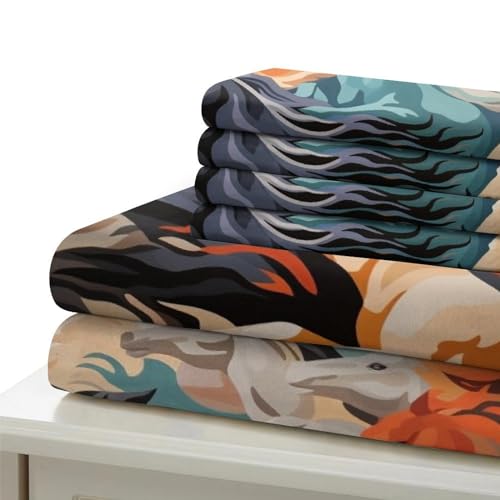 Housse de couette motif cheval sauvage 3D avec zip fluide