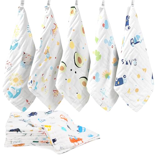 Goxiry 10 Stück Baby Spucktücher, 6 Lagig Saugstark Waschlappen aus 100% Baumwollem 50x20cm, Moltontücher Baby Weich Atmungsaktiv und Saugfähig Mulltücher, Abwischen Abdecken von Neugeborenen