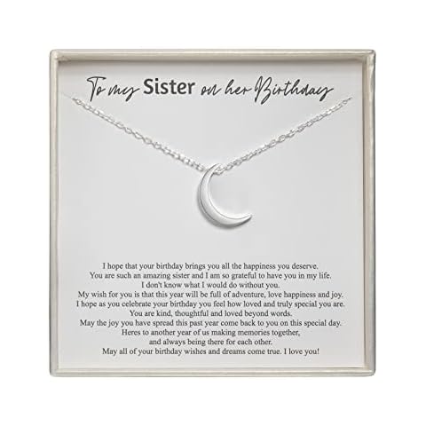 RareLove Sister Birthday Gifts for Women,925 Sterling Silver Crescent Moon Pendant Necklace Jewellery for Sister from Brother,Sister in Law Birthday Gifts, for Sister from Sister Cover