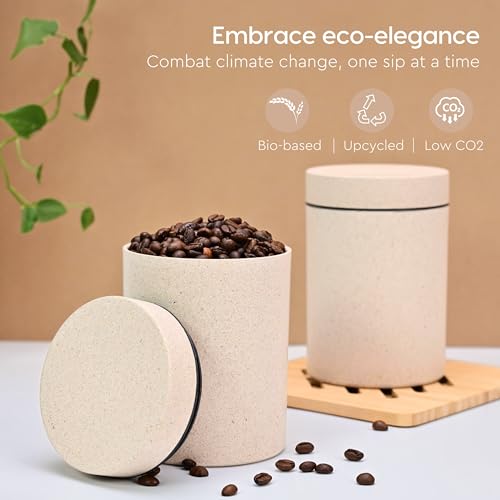 Image of Eha Earth Friendly Canister With Air Tight Lid | Food Storage Container Jars Set Of 3 | Microwave Safe | Made With Rice Husk And Bamboo Fibers | 700Ml | Sand Castle,Multicolor