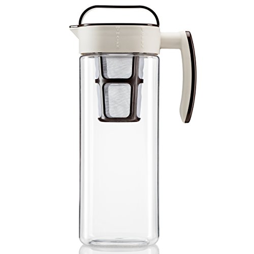 Komax Large Ice Tea Maker Pitcher – Tritan Iced Tea Pitcher w/Airtight Lid – Temperature Resistant Herbal Infuser Hot Tea Maker – BPA Free, Dishwasher & Microwave Safe Pitcher with Spout (2.1 Quart)