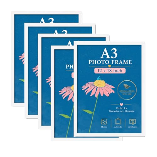 Image of AbhiKalpya Art Studio 12 inchx18 inch Inch Photo Frame A3 Size Photo Frame For Wall Artwork /Painting White Frame (12x18) (Set of 5)