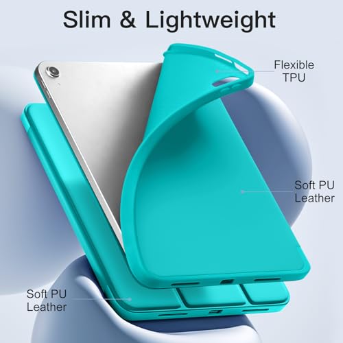 Image of Akkerds Compatible with iPad (A16) 11th Generation Case 11 Inch 2025, for iPad 10th Generation Case 10.9 Inch 2022 with Pencil Holder, Slim Trifold Stand Protective Cover with Soft TPU Back, Teal
