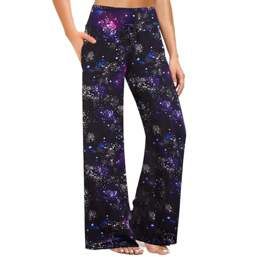 Image of ZOOSIXX Soft Black Pajama Pants for Women, Wide Leg Pants Woman Flowy Comfy Casual Lounge Yoga Capri Pants 22 inch / 30 inch