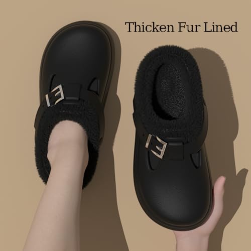 ChayChax Women’s Fur Lined Clogs Waterproof Warm Fuzzy Slippers for Indoor Outdoor with Adjustable Buckle4