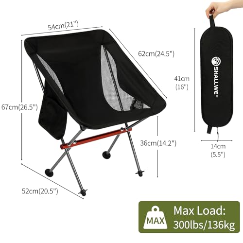 SHALLWE Silla de Camping Plegable Ultraligera, 2.2 lbs (Negro) miniatura 2