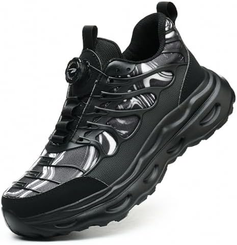 Safety Shoes Men/Women Lightweight with Quick Button Closure - Waterproof, Non-Slip and Cushioned Sole for Maximum Safety and Comfort Black 43