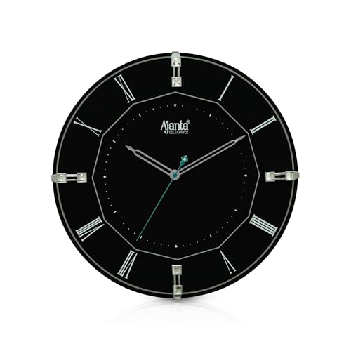 Image of Ajanta Home Decor Clock 13.5 Inch (341mm) Black | Stylish Silent Sweep Wall Clock | Luxury Modern Design | Model 2307