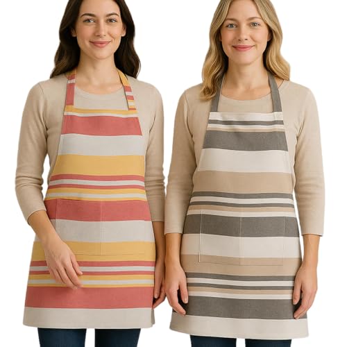 Image of Unisex Cooking Aprons | Waterproof Apron | Striped Design with 2 Front Pockets & Adjustable Neck Strap | Durable, Oil & Stain Resistant | Chef Apron for Cooking