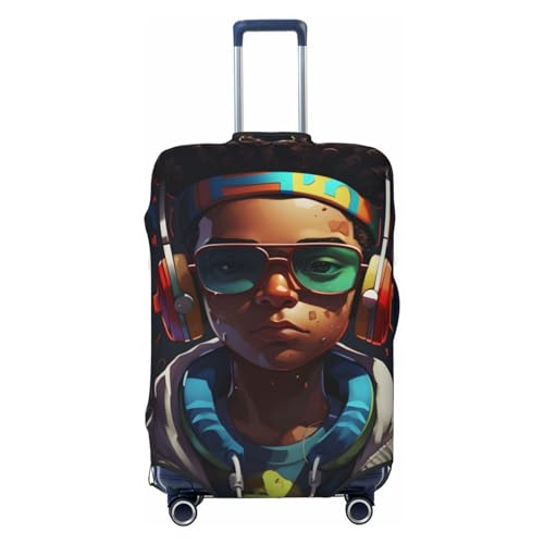Elastic Luggage Cover Anti Scratch Dirt Covers, Cool Black Boy Who Loves Music Travel Luggage Cover Suitcase Protector Fits 31-32 Inch Luggage