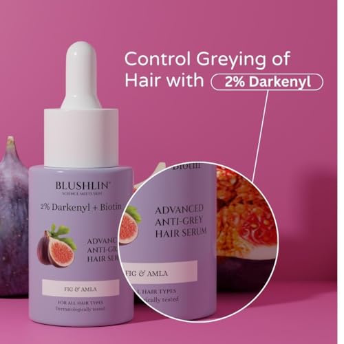 Image of Anti Grey Hair Serum with 2% Darkenyl | Hair Growth Actives with Biotin, Bhringraj, Henna & Amino Acid Complex | Strengthens Roots & Adds Shine | Toxin Free | All Hair Types 30ml