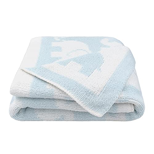 Image of Living Textiles Blue Elephant Chenille Soft Baby Blanket Reversible Premium Cozy Fabric for Best Comfort -for Infant, Toddler, Newborn, Swaddle, Nursery, Boy, Unisex, Throw, Crib, Stroller, Gift 40x30