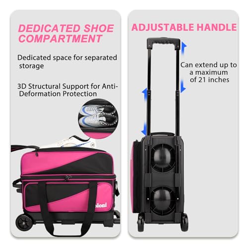 image for Goloni 2-Ball Bowling Bag with Wheels - Double Roller Design with Shoe