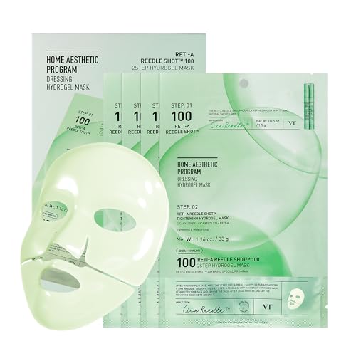 VT COSMETICS Collagen Reedle Shot 100 2-Step Hydrogel Mask (34.5g x 4ea), Firming & Elasticity Care, Exosome 500Da, Fine Lines, Hydrating Overnight Melting Mask, Korean Skincare, Facial Gel Mask