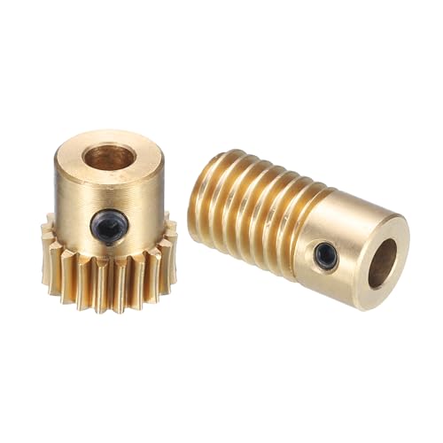 Image of uxcell Worm Gear Set - 0.5 Module 20:1 Reduction Rate 5mm Hole Dia Gear Shaft and 4mm Hole Dia Gear Wheel 20T Drive Gear Box (Brass)