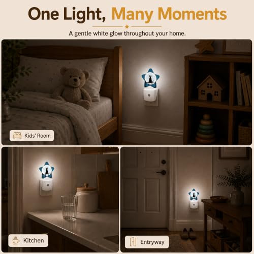 Image of Star Night Light with Dusk to Dawn Sensor, Starry Night Cat Plug in Night Light for Kids Bedroom Nursery, Soft Warm Glow Lamp for Hallway Bathroom Energy Saving