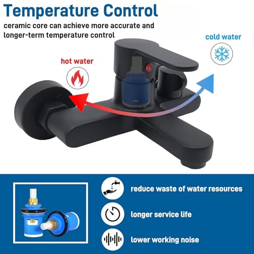Badewannenarmatur Wannenarmatur Mischbatterie Badewanne Wasserhahn Einhebel Wandmontage Duscharmatur 1/2 Zoll Brauseabgang und Wannenfüll, Chrom Aufputz Wasserhahn für Dusche und Wanne (Schwarz)