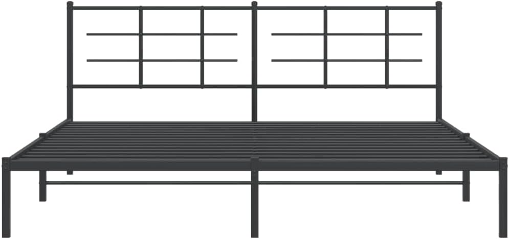 Double Bed Frame Black Powder-Coated Steel Platform Frame with Slatted Foundation and Sturdy Headboard for Bedroom Storage, Durable Heavy-Duty Furniture, Easy Assembly, No Box Spring Needed