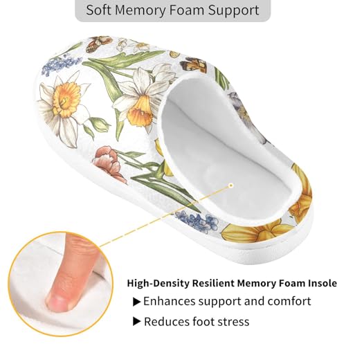 JUNZAN Spring Flowers Peonies Butterflies White Womens Cotton Slippers Breathable Memory Foam Travel Slippers for Hospital Funny Presents 6-72
