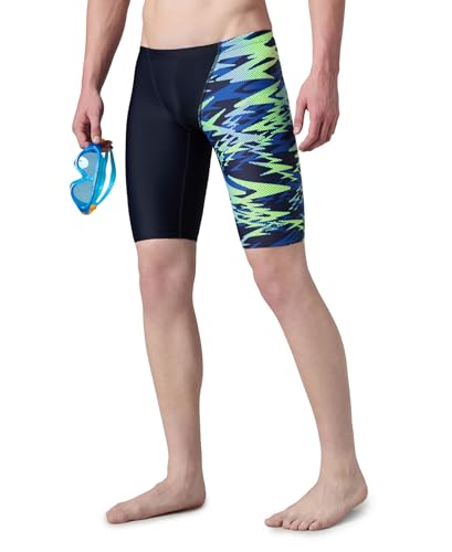 Image of Speedo Men's Endurance10 Hyperboom Print V-Cut Jammer Swimming Trunks | UPF 40+ Sun Protection | Chlorine Resistance | Shape Retention Fabric Swimming Costume | Drawstring Waist