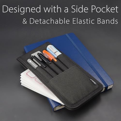 Pen Holder, Pencil Holder, Pen Sleeve Case for Hard Cover Journals, Notebooks, Books, Binders, Hold Multi Pens Pencils Rulers Durable Fabrics, Detachable, Elastic Band. Black. - Thumbnail 6