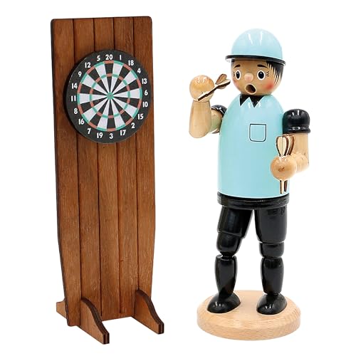 Räuchermännchen Dartspieler mit Dartbord und Pfeilen blau