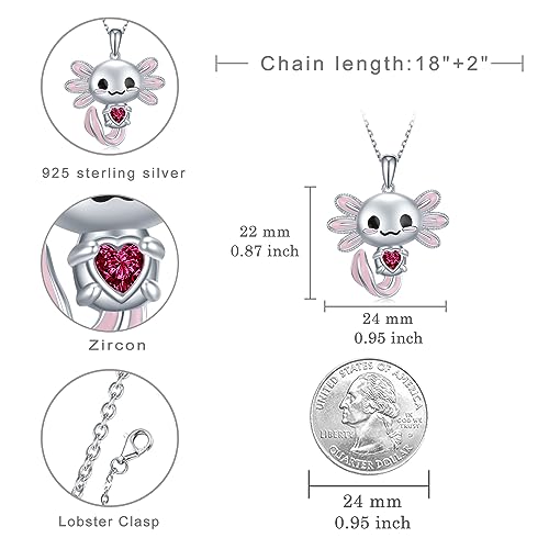 Image of Axolotl Necklace 925 Sterling Silver Axolotl Pendant Cute Animal Jewelry Gift for Women