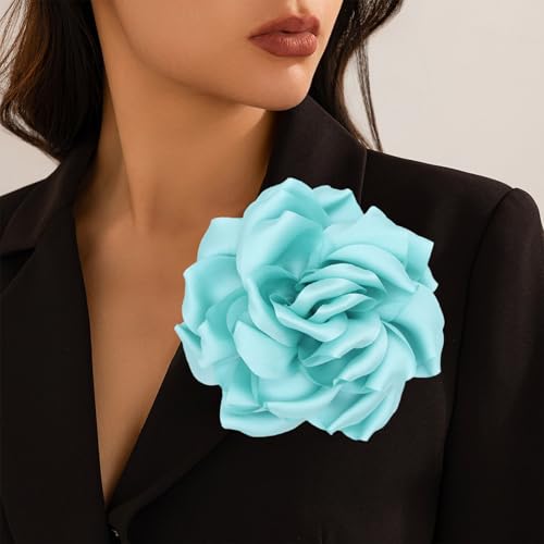 Image of Flower Brooch Pins for Women 5.5in Lapel Pins Large Rose Floral Brooches Dainty Satin Fabric Brooches Rose Flower Hair Clips Wedding Party Dance Clothes Accessories Jewelry