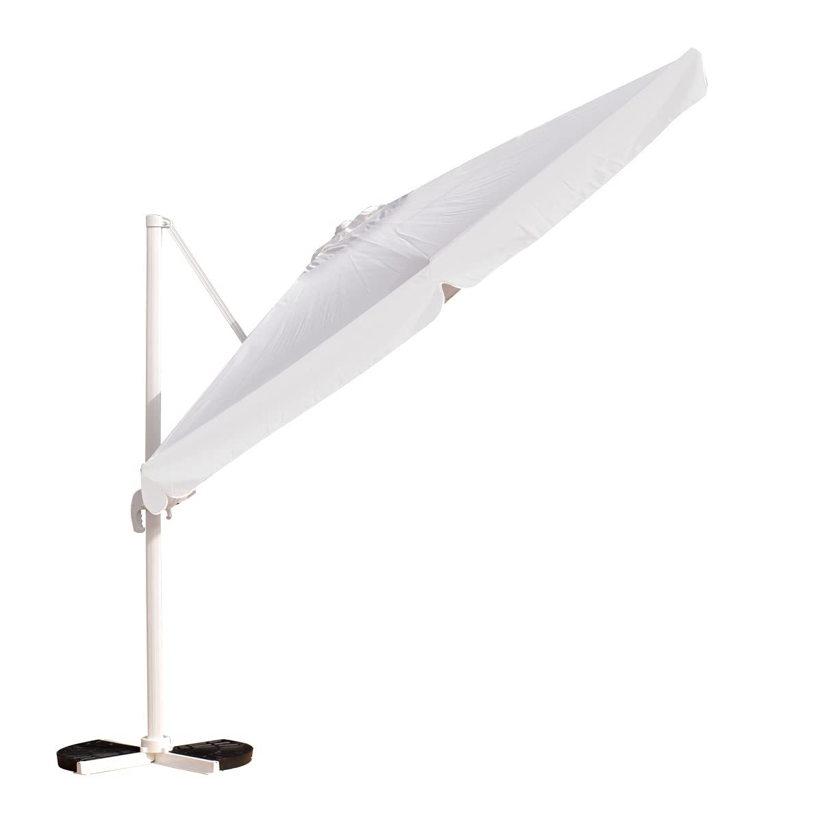 Yellowshop | Ombrellone decentrato braccio laterale in alluminio 3x3 o 4x3 mt con palo girevole telo con flap e Airvent GARDA Bianco (4x3 mt)