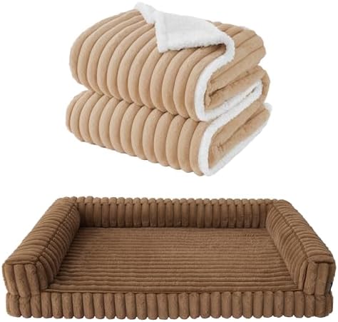 Bedsure ComfyFleece Orthopedic Dog Bed with Waterproof Dog Blanke...