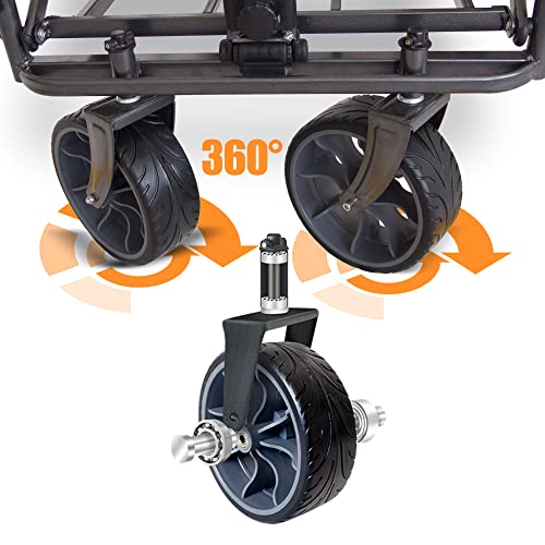 TMZ Bollerwagen faltbar mit Dach Handwagen Transportkarre Gerätewagen Strandwagen Mit Hinterradbremse | klappbar | Vollgummi-Reifen | bis 120 kg Tragkraft, Beige/Grün – Bild 7