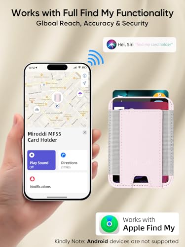 Miroddi Credit Card Holder with Find My, Premium Leather Small Wallet for Women, RFID Blocking Slim Card Wallet for Women Men, Minimalist Business Credit Card Wallet, Holds Up to 14 Cards, Pink2