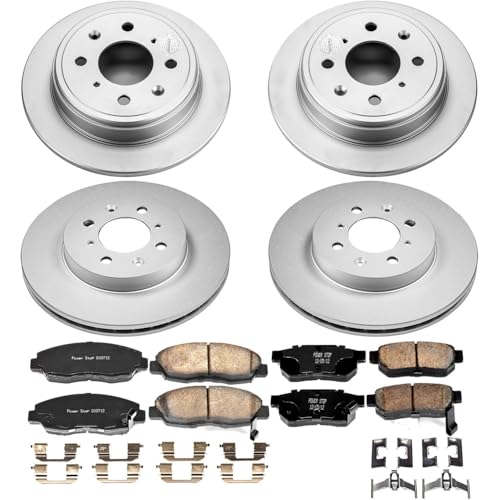Image of PowerStop Front and Rear Brake Kit for Honda Civic 1999-00 - Fully-Coated Disc Rotors with Z17 Ceramic Brake Pads Replacement, CRK691