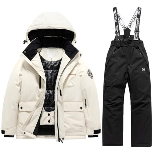 Generisch Traje de esquí de invierno para niños y niñas, cálido, traje térmico de nieve, conjunto para actividades al aire libre en tiempo frío, Negro , 14-15 años