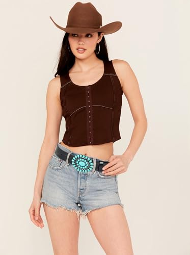 UTOWO Western Cowgirl Belt for Women,Vintage Engraved Tooled Leather Belt Turquoise Cowboy Country Belt4