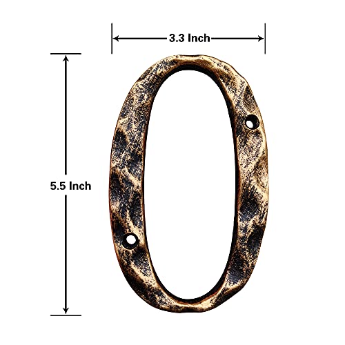 5.5 Inch House Numbers & Letters, Highly Visible Cast Iron Metal Home Address Number for Street Office Mailbox, Antique Brass (Number 0)