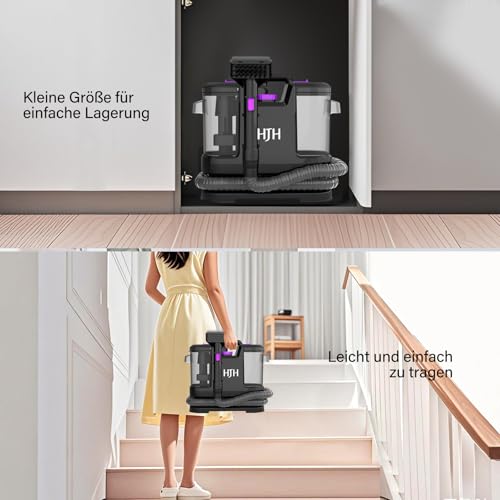 Waschsauger Teppichreiniger, Polsterreiniger Gerät Mit Tierhaarbürste Und Schlauchreinigungswerkzeug für Teppich, Sofa, Polster, Treppen, Auto, Nass-Trocken-Sauger mit starker Saugkraft 450W